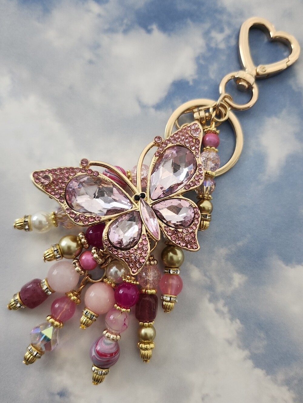 Dolly Tribute Butterfly Purse or Bag Charm Quartz Agate Handcrafted